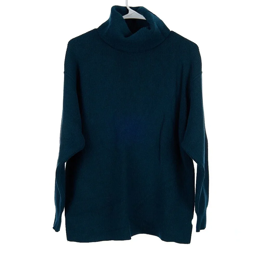 Free People Softly Structured Tunic Sweater Solid Deep Jade Blue No Size Tag - Picture 2 of 7